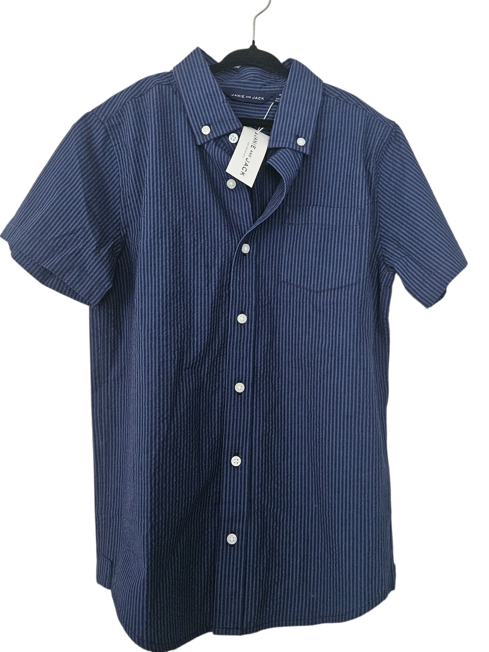 NWT Janie and Jack Navy Pinstripe Short-Sleeve Button-Down Shirt Size 10 Kids